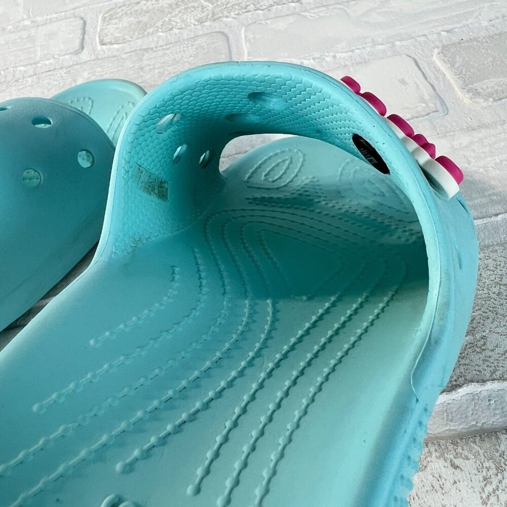 Crocs Classic Men 5 Women 7 Blue Green Strap Slide Unisex Iconic Sandals‎ Charms - Picture 12 of 14
